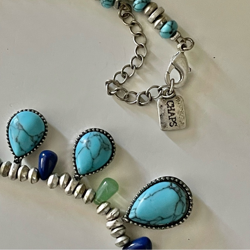 CHAPS Faux Turquoise Necklace 16” with Extender Unbranded Bracelet & Earrings - Picture 8 of 12